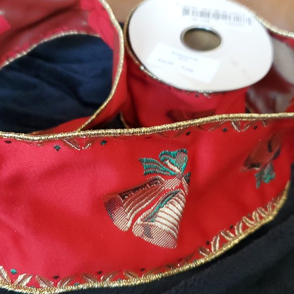 Vintage R-Tex Heavy Brocade Christmas Bells Ribbon 3" wide x 4.5 yrds-Gold Edge - Picture 3 of 6